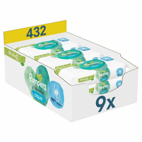 Pampers Harmonie Aqua billendoekjes | 432 doekjes | 0% plastic | 99% water (9 x 48 stuks)  SPA04046 - 1