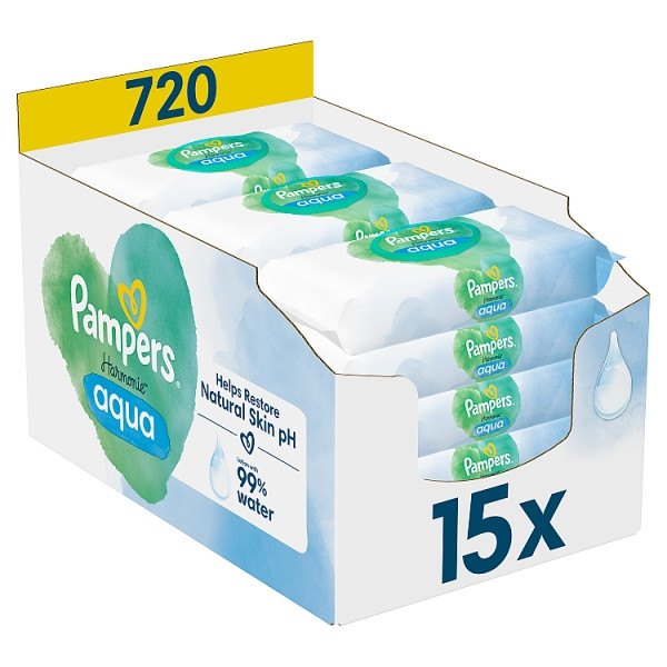 Pampers Harmonie Aqua billendoekjes | 720 doekjes | 0% plastic | 99% water (15 x 48 stuks)  SPA04044 - 1