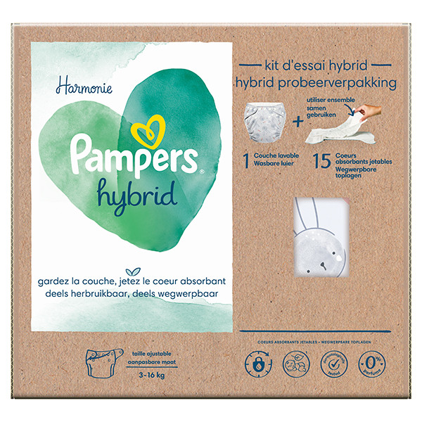 Pampers Harmonie Hybrid wasbare luiers 3-16 kg (1 wasbare luier + 15 toplagen)  SPA04114 - 1