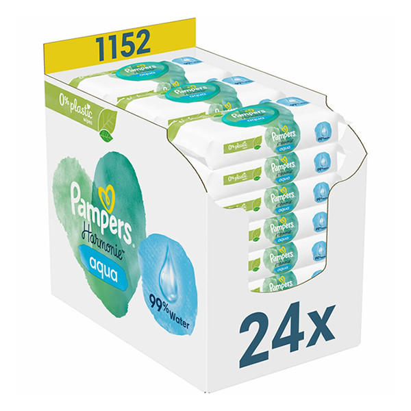 Pampers billendoekjes Harmonie Aqua | 1152 doekjes | 0% plastic | 99% water  (24x 48 stuks)  SPA04091 - 1
