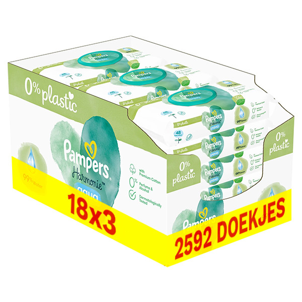Pampers billendoekjes Harmonie Aqua | 2592 doekjes | 0% plastic | 99% water (54x 48 stuks)  SPA04125 - 1