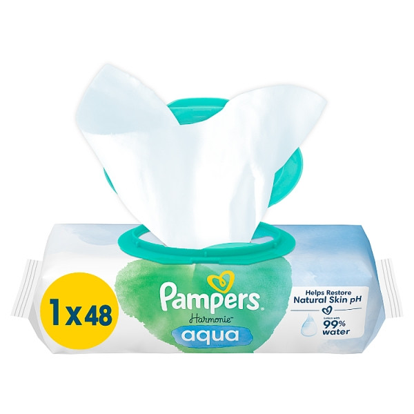 Pampers billendoekjes Harmonie Aqua | 48 doekjes | 0% plastic | 99% water (48 stuks) SPA04043 - 1