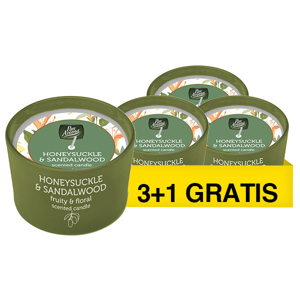 Aanbieding: Pan Aroma Geurkaars Honeysuckle & Sandalwood 85 g (3+1 gratis) SPA04443 - 1