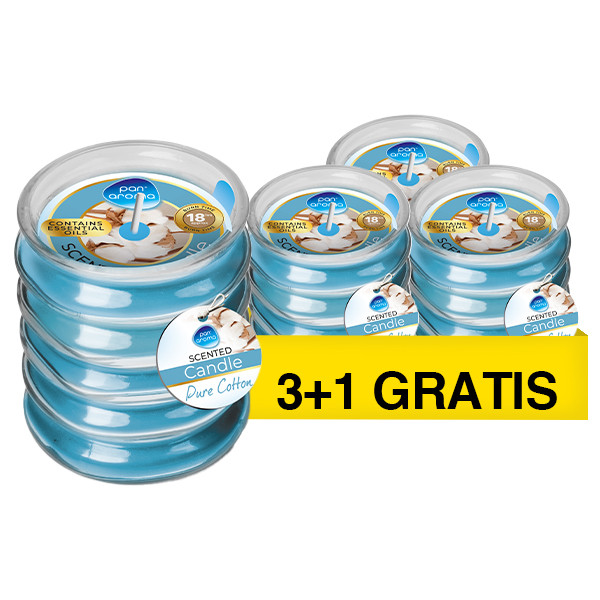 Aanbieding: Pan Aroma Geurkaars in Geribbeld Glazen Pot | Pure Cotton | 270 g (3+1 gratis) SPA04387 - 1