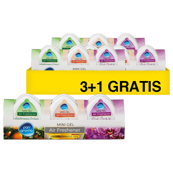 Aanbieding: Pan Aroma Mini Gel Luchtverfrisserset Mediterranean Orchard | Cashmere & Apricot | Pink Orchid (3+1 gratis) SPA04385 - 1