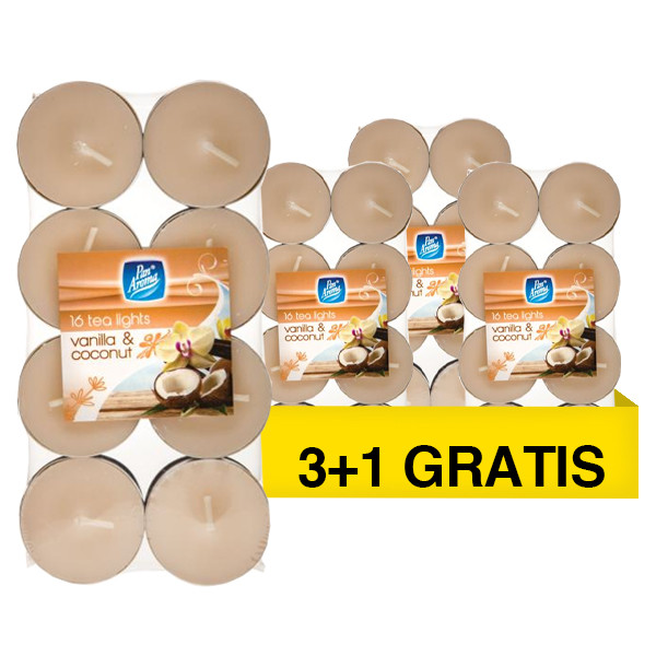 Aanbieding: Pan Aroma Waxinelichtjes Vanilla & Coconut 16 stuks (3+1 gratis) SPA04311 - 1