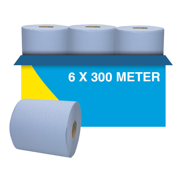 Papieren handdoekrollen 1-laags | 6 x 300m | Blauw | 123schoon huismerk | Geschikt voor Tork M2 dispenser SDR02028 - 1