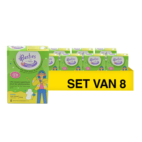 Aanbieding: Papillon Besties Teens Maandverband Regular Ultra Dun met Vleugeltjes | 13-19 jaar (8 verpakkingen à 8 stuks) SPA04249 - 1