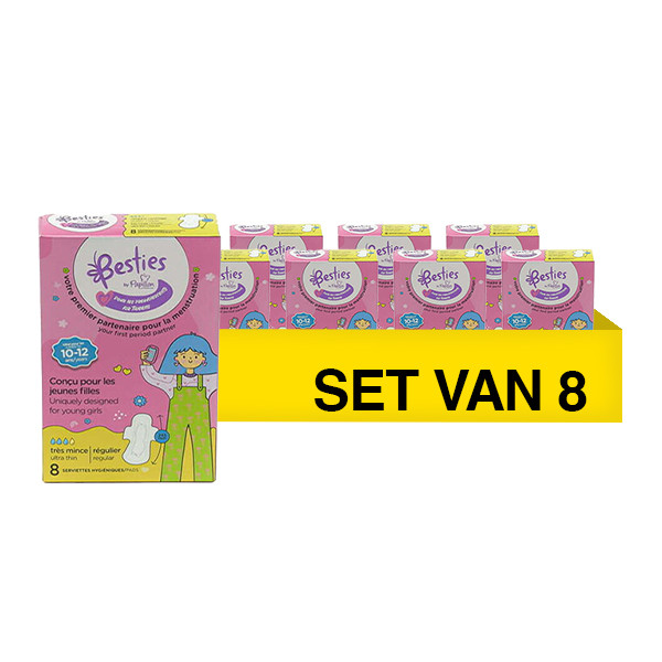 Aanbieding: Papillon Besties Tweens Maandverband Regular Ultra Dun met Vleugeltjes | 10-12 (8 verpakkingen à 8 stuks) SPA04251 - 1