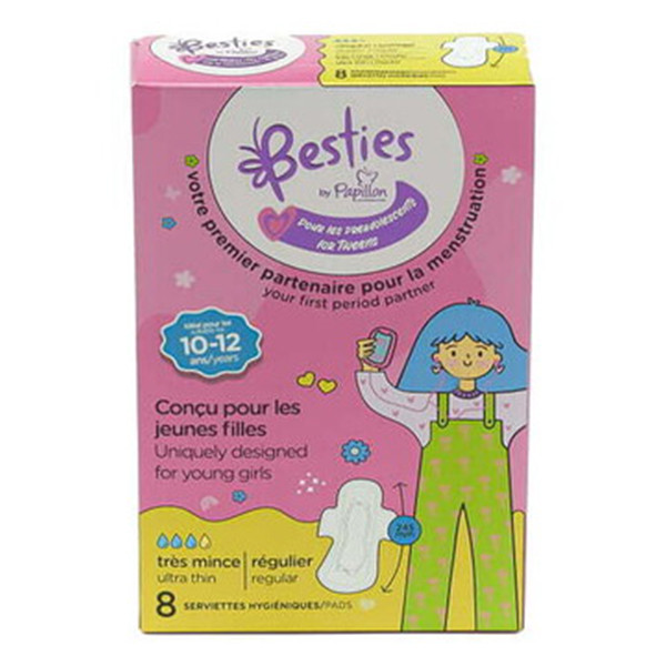 Papillon Besties Tweens maandverband ultra dun met vleugeltjes Regular 10-12 jaar (8 stuks) SPA04250 - 1