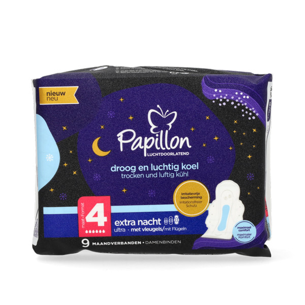 Papillon Maandverband Extra Nacht Ultra Met Vleugeltjes Maat 4 (9 stuks)  SPA04210 - 1