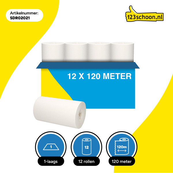 Poetspapier 1-laags | 12 x 120m | 123schoon huismerk | Geschikt voor Tork M1 dispenser SDR02021 - 3