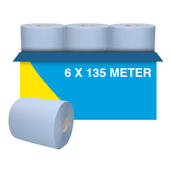 Poetspapier 2-laags | 6 x 135m | Blauw | 123schoon huismerk | Geschikt voor Tork M2 dispenser SDR02025 - 1