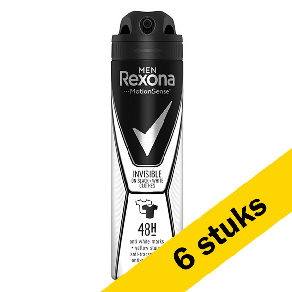 Rexona Aanbieding: 6x Rexona deodorant spray Invisible Black & White for men (150 ml)  SRE00256 - 1