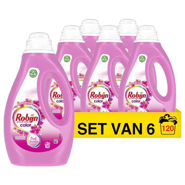 Robijn Aanbieding: Robijn Color Pink Sensation vloeibaar wasmiddel 1 liter (6 flessen - 120 wasbeurten)  SRO05180 - 1