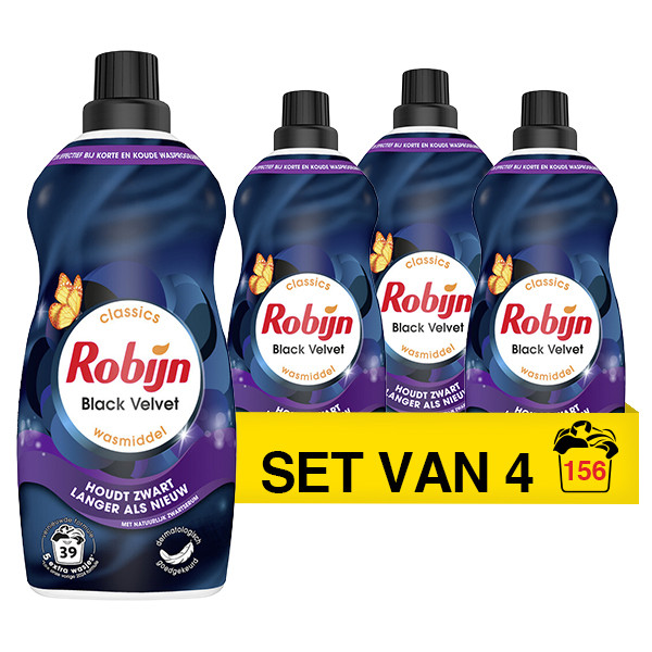 Aanbieding: Robijn Klein & Krachtig Black Velvet Vloeibaar Wasmiddel 1,19 liter (4 flessen - 156 wasbeurten) SRO05278 - 1