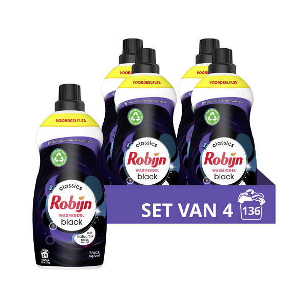 Robijn Aanbieding: Robijn Klein & Krachtig Vloeibaar Wasmiddel Black Velvet 1190 ml (4 flessen - 136 wasbeurten)  SRO05108 - 1