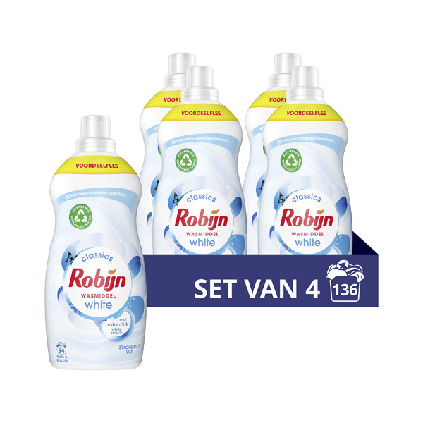 Robijn Aanbieding: Robijn Klein & Krachtig Vloeibaar Wasmiddel Stralend Wit 1190 ml (4 flessen - 136 wasbeurten)  SRO05110 - 1
