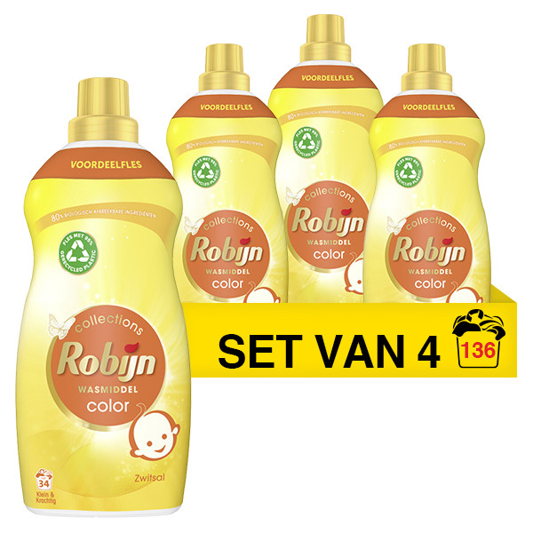 Robijn Aanbieding: Robijn Klein & Krachtig vloeibaar wasmiddel Color Zwitsal 1,19 liter (4 flessen - 136 wasbeurten)  SRO05176 - 1