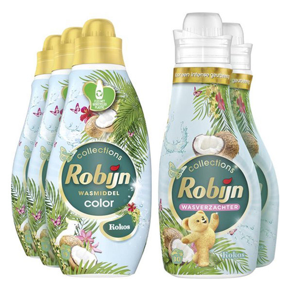 Robijn Aanbieding: Robijn Perfect Match Wasmiddel & Wasverzachter Kokos Sensation (5 flessen - 57 wasbeurten)  SRO05097 - 1