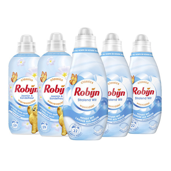Aanbieding: Robijn Perfect Match Wasmiddel & Wasverzachter Stralend Wit Jasmijn en Sandelhout (5 flessen - 66 wasbeurten) SRO05466 - 2