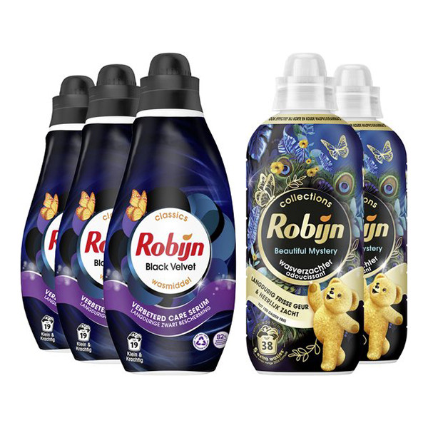 Aanbieding: Robijn Perfect Match Wasmiddel & Wasverzachter Zwart Beautiful Mystery (5 flessen - 57 wasbeurten) SRO05467 - 1