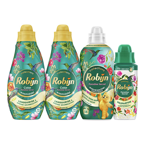 Aanbieding: Robijn Perfect Match Wasmiddel, Wasverzachter & Wasparfum Paradise Secret (4 flessen - 38 wasbeurten) SRO05462 - 1