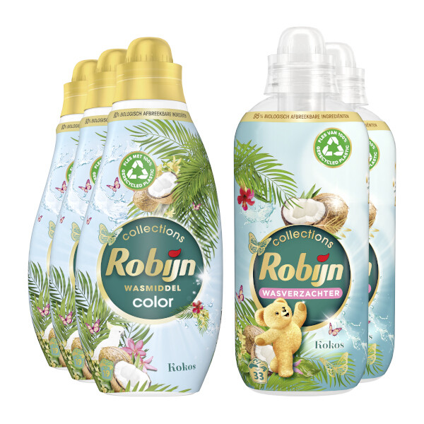 Aanbieding: Robijn Perfecte Match Wasmiddel & Wasverzachter Kokos (5 flessen - 60 wasbeurten) SRO05231 - 2