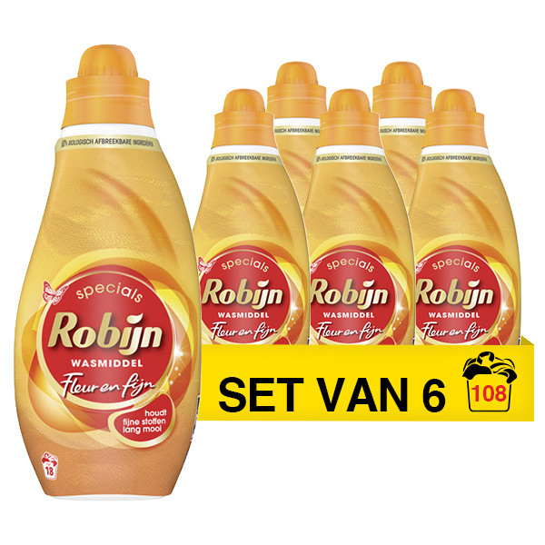 Aanbieding: Robijn Vloeibaar Wasmiddel Fleur & Fijn 720 ml (6 flessen - 108 wasbeurten) SRO05253 - 1