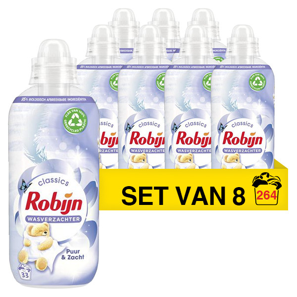Robijn Aanbieding: Robijn wasverzachter Puur & Zacht 825 ml (8 flessen - 264 wasbeurten)  SRO05167 - 1