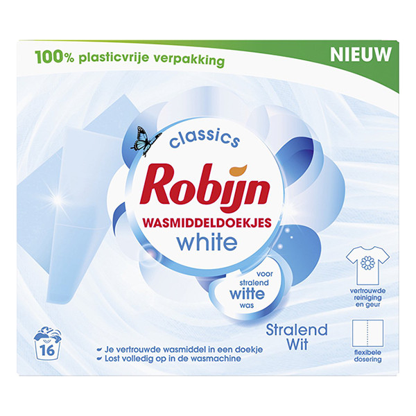 Robijn Classics wasmiddeldoekjes Stralend Wit (16 wasstrips)  SRO05119 - 1