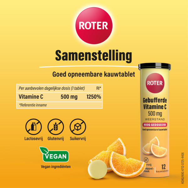 Roter Gebufferde Vitamine C 500 mg Hoog Gedoseerd Kauwtabletten (24 stuks) SRO05399 - 5