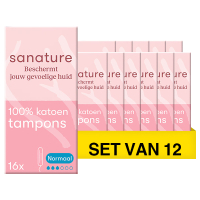 Aanbieding: Sanature 100% Katoenen Tampons Normaal (12 verpakkingen à 16 stuks) SAN00636