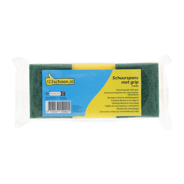 Schuurspons met grip 9 x 7 x 4,5 cm 3 stuks (123schoon huismerk) SDR00020 - 2