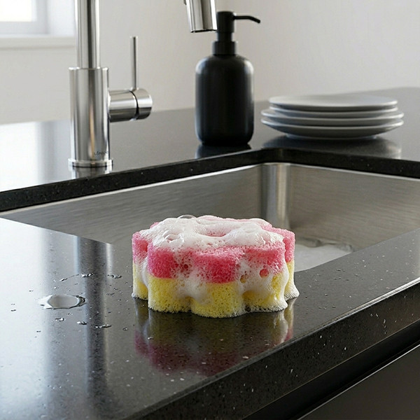 Scrub Spons Geel & Roze | 123schoon huismerk | 100 Ø x 40 mm SDR07387 - 4