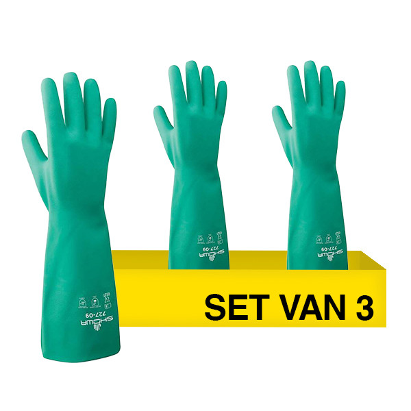 Aanbieding: Showa Chemisch Bestendige Handschoen 727 maat L | Groen | 3 paar | Nitril SSH00166 - 1