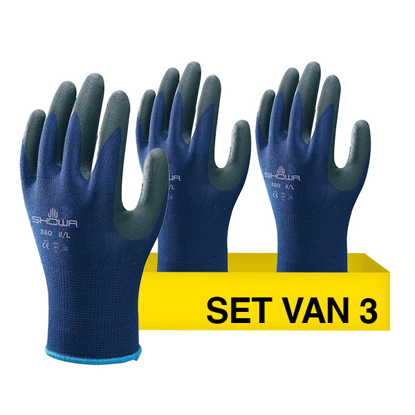 Aanbieding: Showa Werkhandschoen 380 maat XL | Blauw/Zwart | 3 paar | Nitril SSH00152 - 1