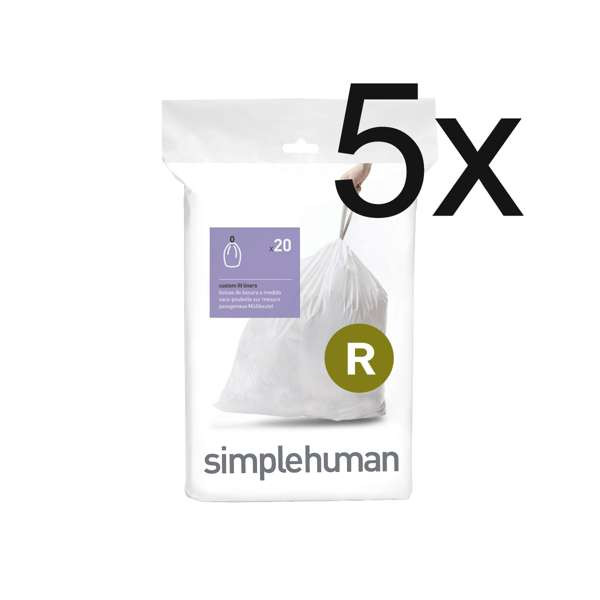 Simplehuman Vuilniszakken met trekband 10 liter | Simplehuman code R | 5 x 20 stuks  SSI06063 - 1