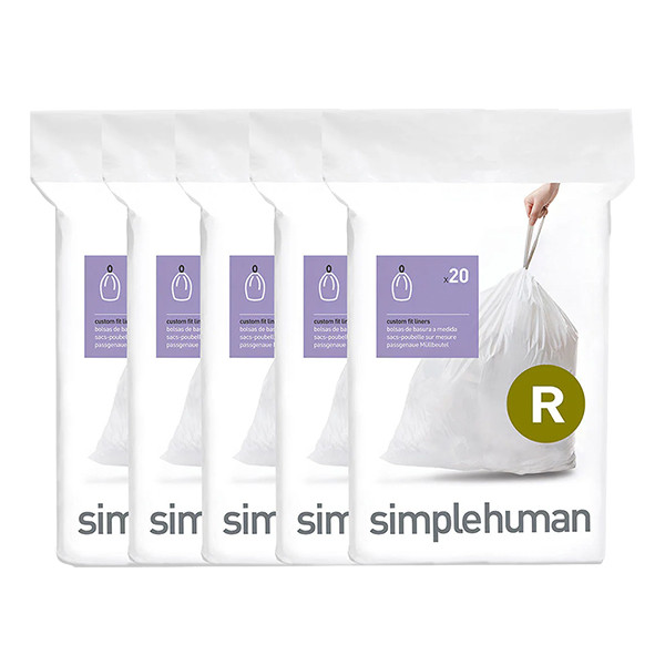 Vuilniszakken met trekband 10 liter | Simplehuman code R | 5 x 20 stuks SSI06063 - 1