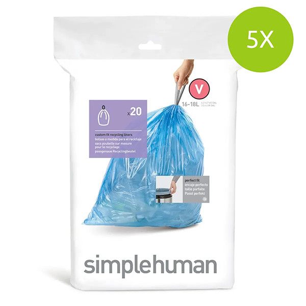 Simplehuman Vuilniszakken met trekband 16-18 liter | Simplehuman code V | 5 x 20 stuks  SSI06066 - 1