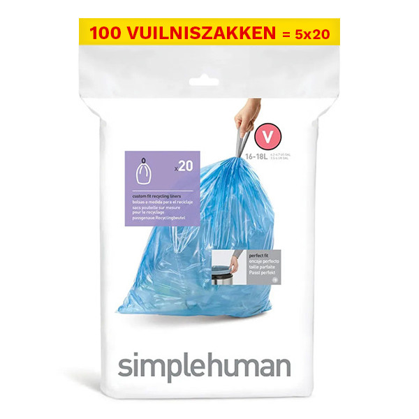 Vuilniszakken met trekband 16-18 liter | Simplehuman code V | 5 x 20 stuks SSI06066 - 1