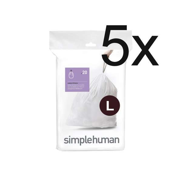 Simplehuman Vuilniszakken met trekband 18 liter | Simplehuman code L | 5 x 20 stuks  SSI06058 - 1