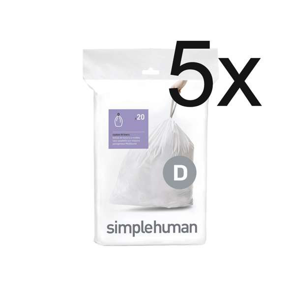 Simplehuman Vuilniszakken met trekband 20 liter | Simplehuman code D | 5 x 20 stuks  SSI06051 - 1