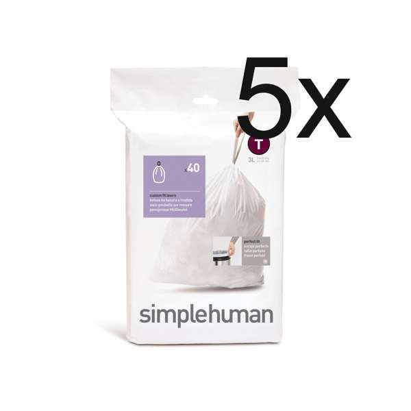 Simplehuman Vuilniszakken met trekband 3 liter | Simplehuman code T | 5 x 40 stuks  SSI06064 - 1