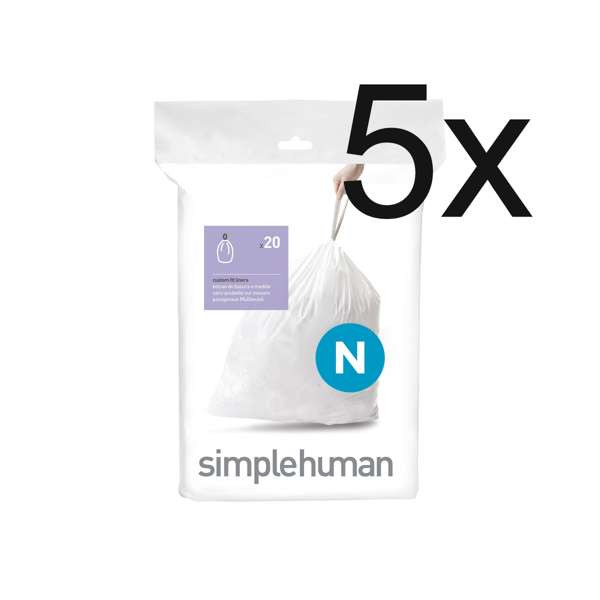 Simplehuman Vuilniszakken met trekband 45-50 liter | Simplehuman code N | 5 x 20 stuks  SSI06060 - 1