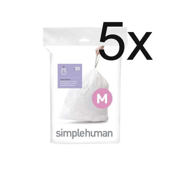 Simplehuman Vuilniszakken met trekband 45 liter | Simplehuman code M | 5 x 20 stuks  SSI06059 - 1
