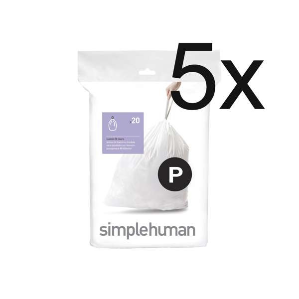 Simplehuman Vuilniszakken met trekband 50-60 liter | Simplehuman code P | 5 x 20 stuks  SSI06061 - 1