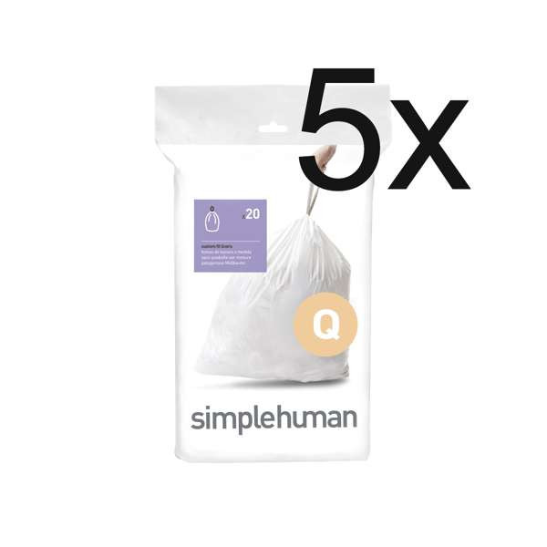 Simplehuman Vuilniszakken met trekband 50-65 liter | Simplehuman code Q | 5 x 20 stuks  SSI06062 - 1