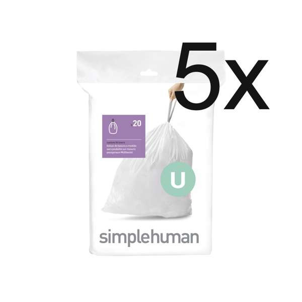 Simplehuman Vuilniszakken met trekband 55 liter | Simplehuman code U | 5 x 20 stuks  SSI06065 - 1