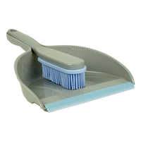 Stoffer En Blik Kunststof Met Rubberrand Grijs/Blauw (123schoon huismerk)